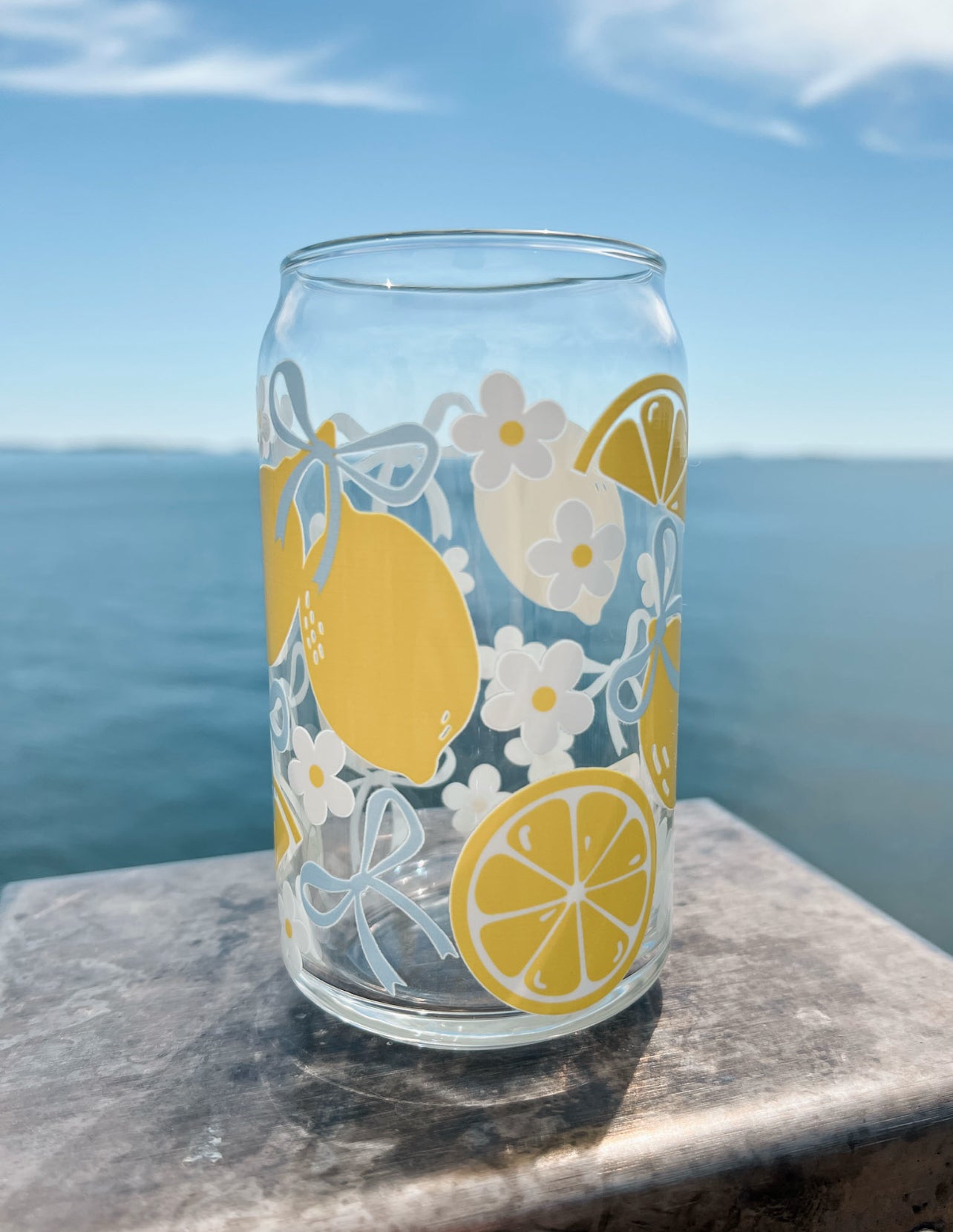 Lemons and Bows Glass Can
