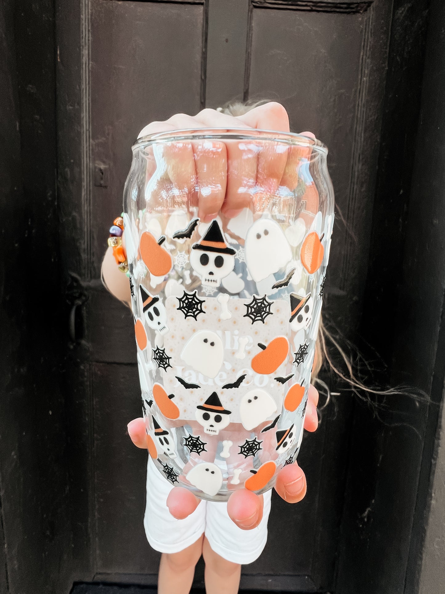 Spooky Doodles Glass Can