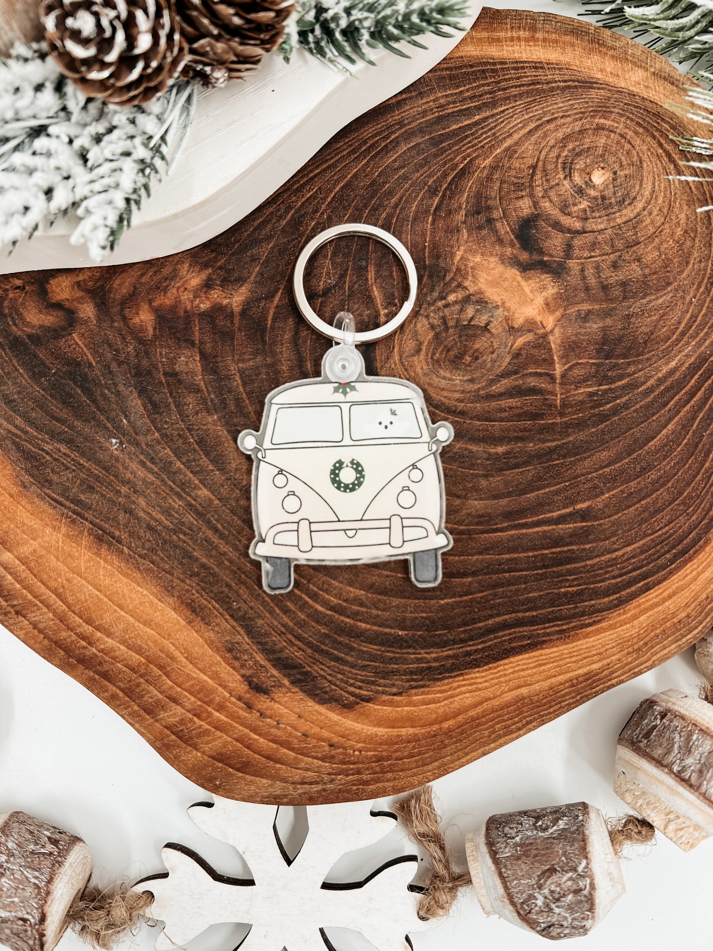 Retro Christmas Bus Acrylic Keychain