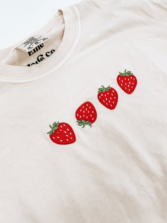 Strawberry Embroidered Cropped Tee