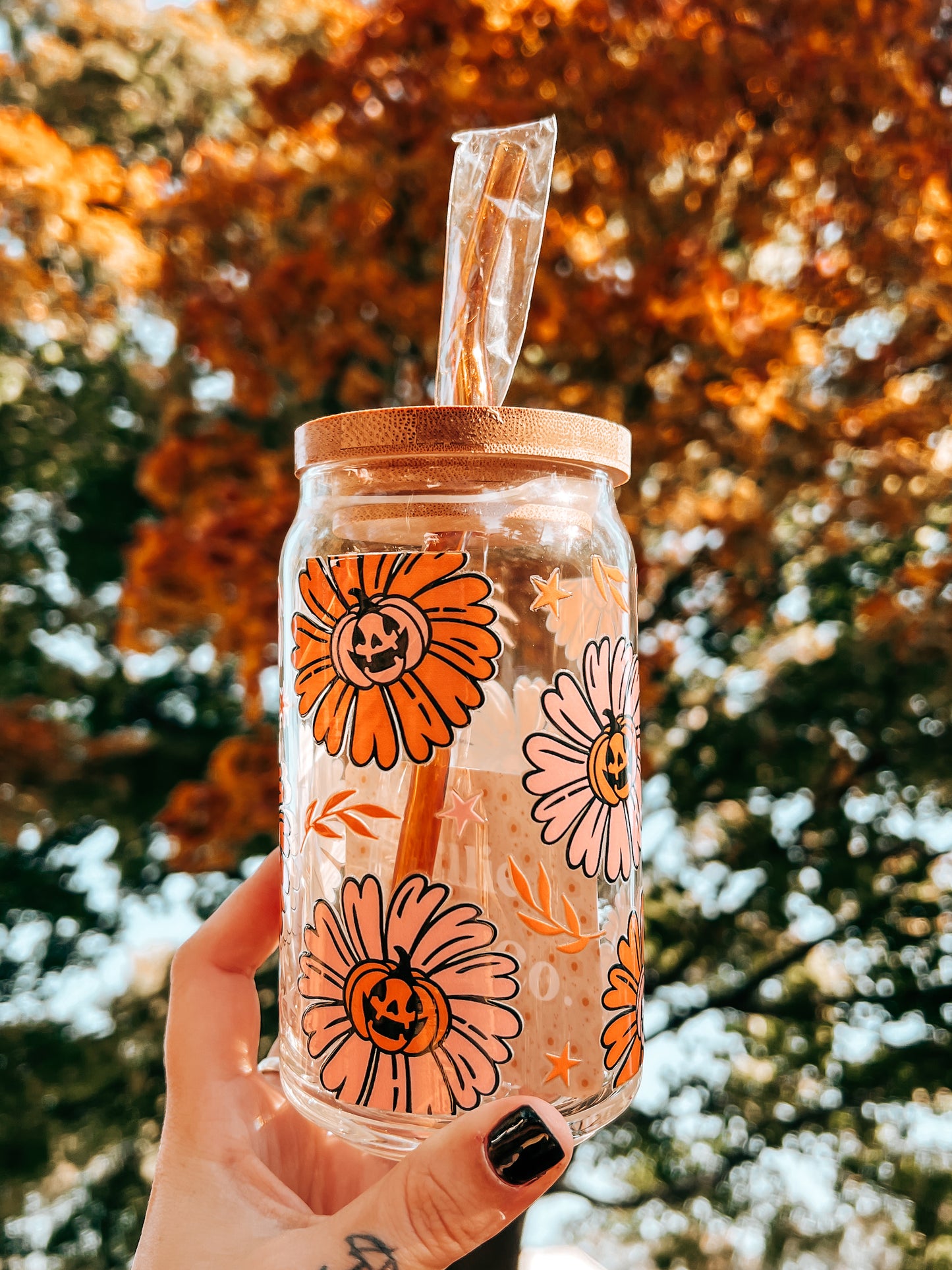 Pumpkin Daisy Glass Can