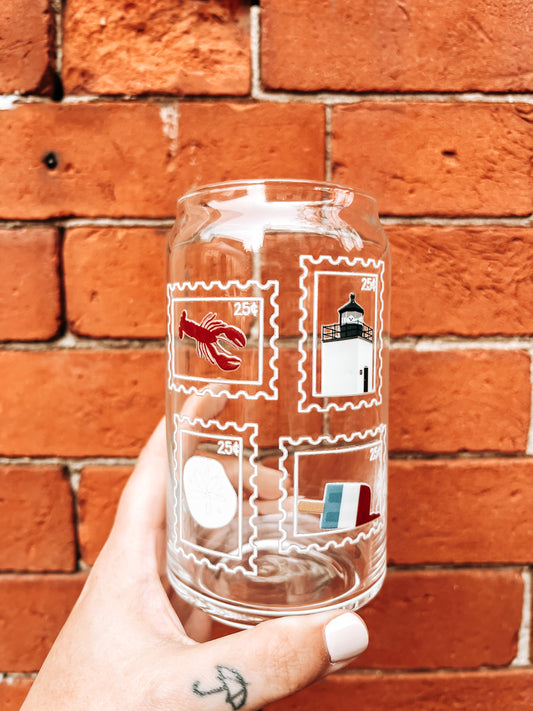 New England Stamp Glass Can
