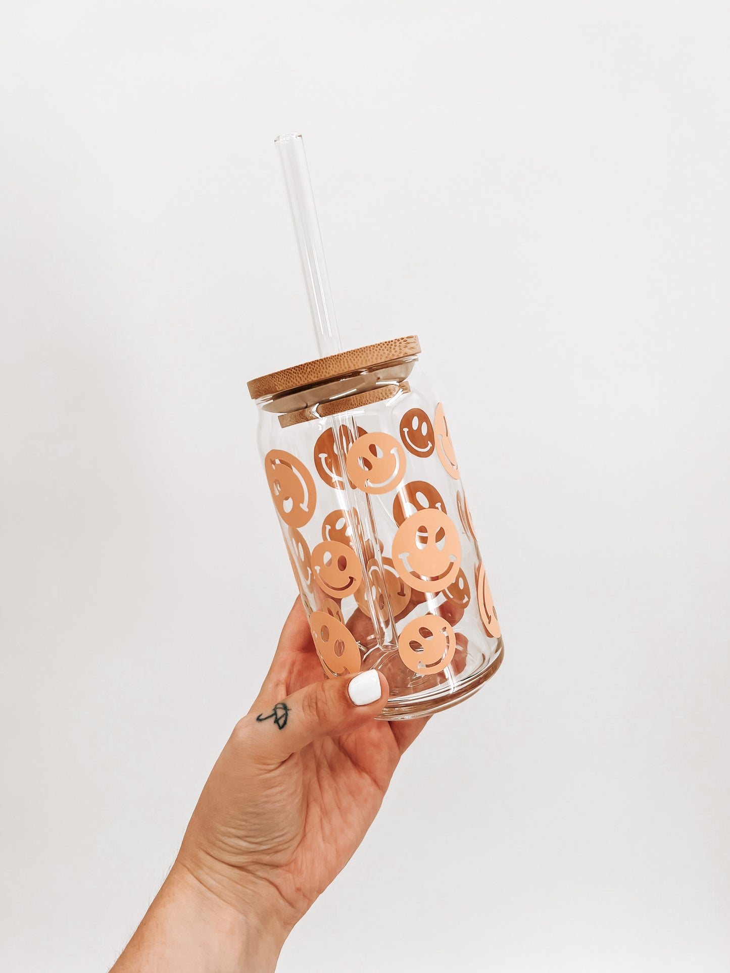 Happy Face Glass Can
