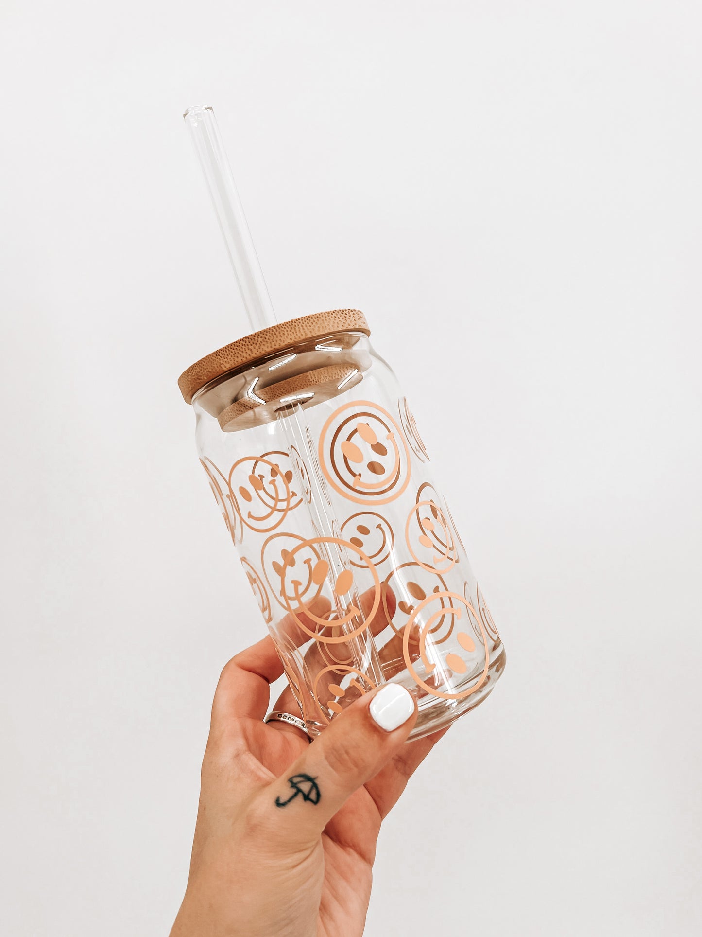 Happy Face Outline Glass Can