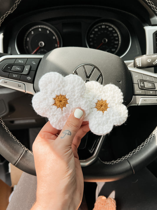 White Daisy Car Coasters