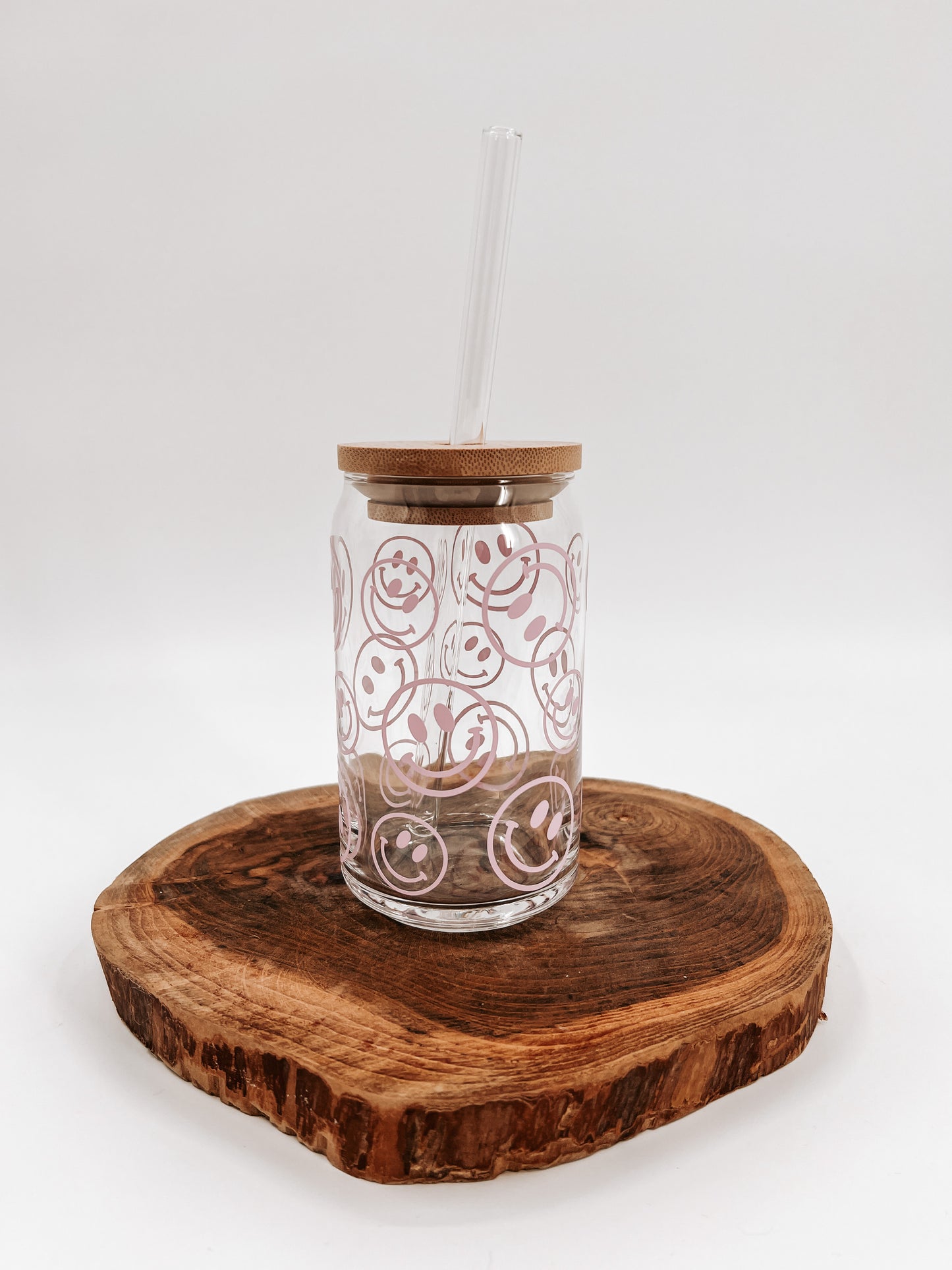 Happy Face Outline Glass Can