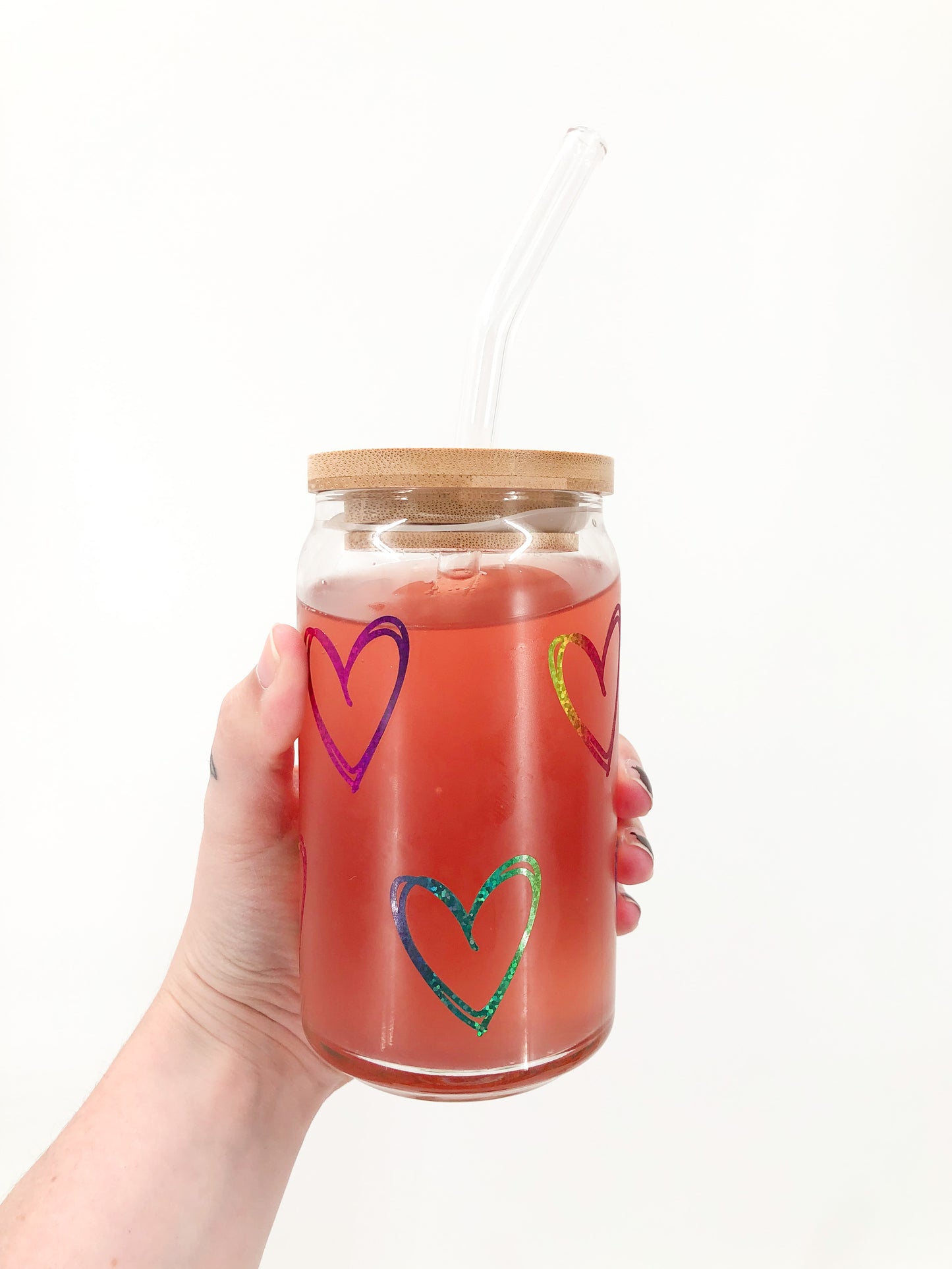 Rainbow Heart Glass Can