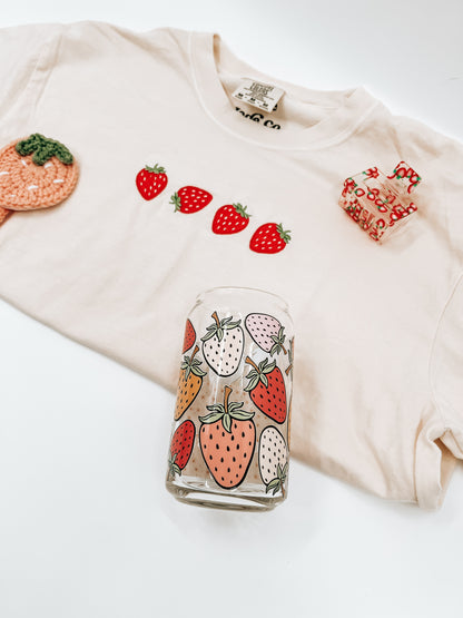 Strawberry Embroidered Cropped Tee