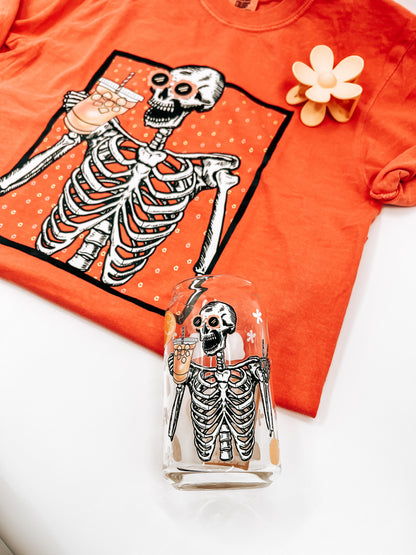 Summer Skelly Glass Can