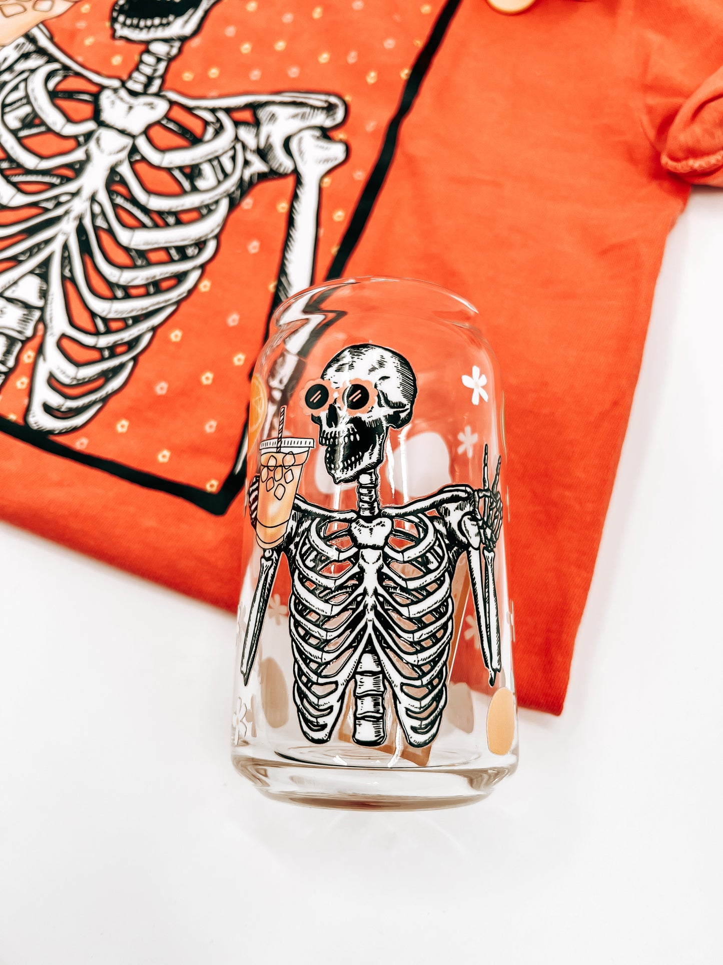 Summer Skelly Glass Can