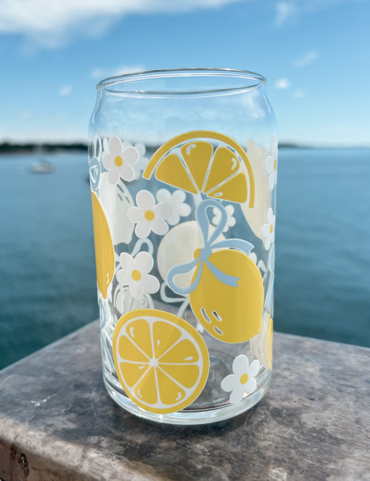 Lemons and Bows Glass Can