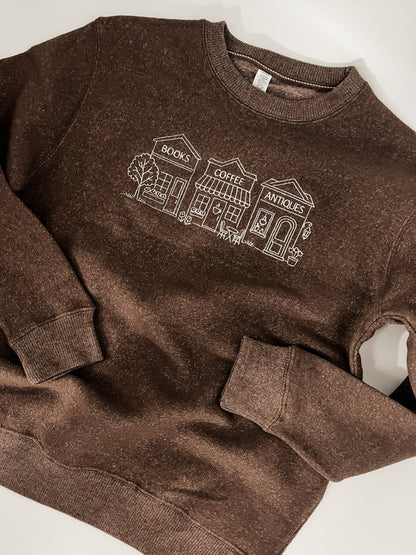 Books, Coffee, and Thrifting, Oh My! Embroidered Crewneck