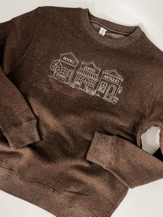 Books, Coffee, and Thrifting, Oh My! Embroidered Crewneck