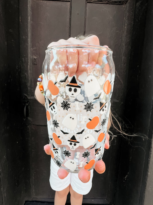 Spooky Doodles Glass Can