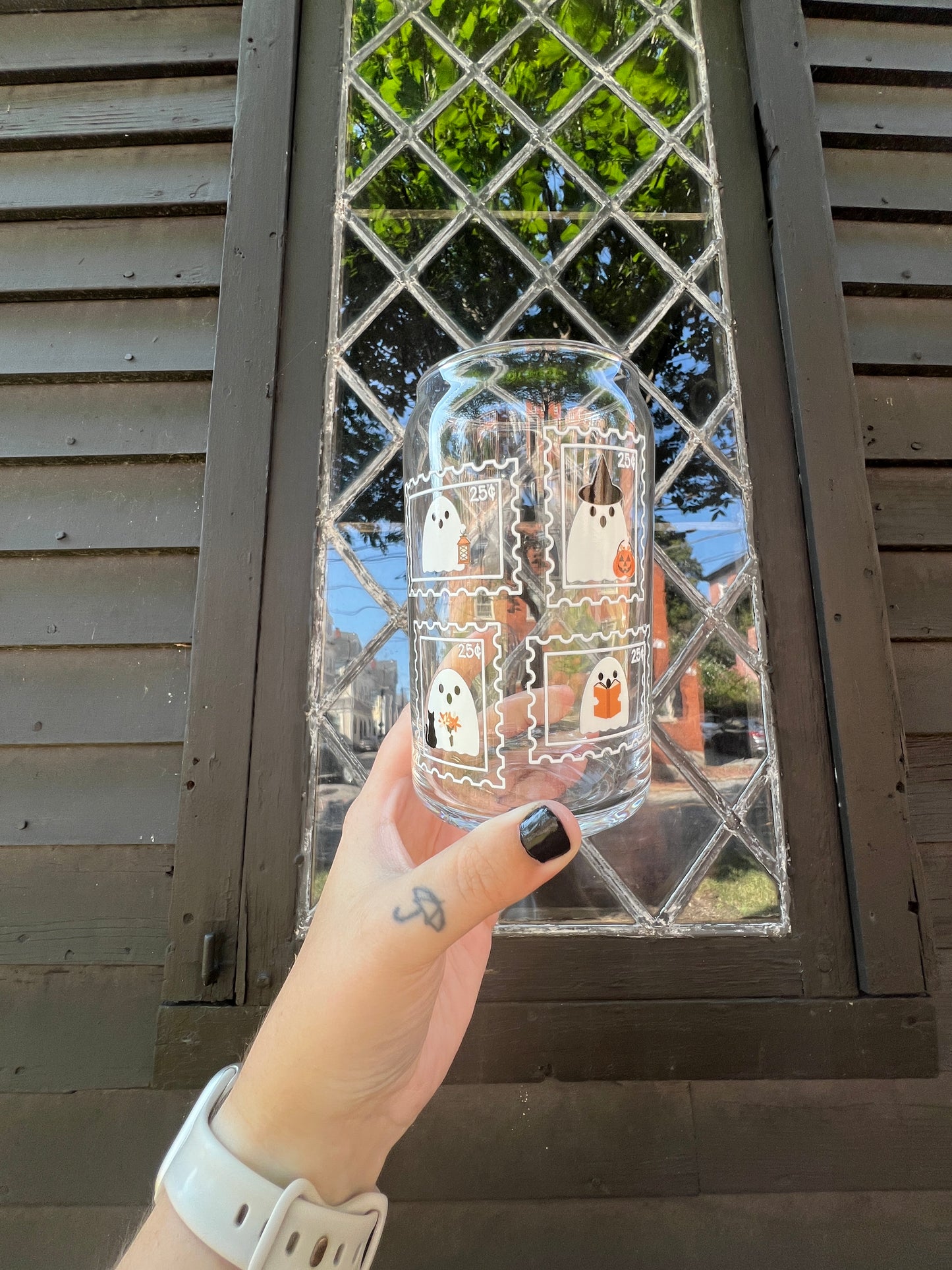 Boo Stamps Glass Can