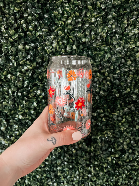 Floral Glass Can