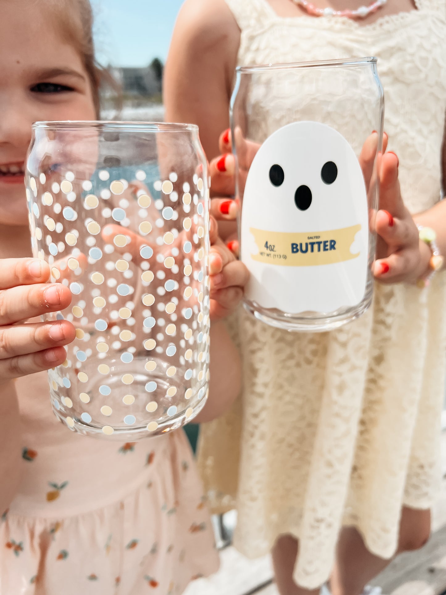Butter Polka Dot Glass Can