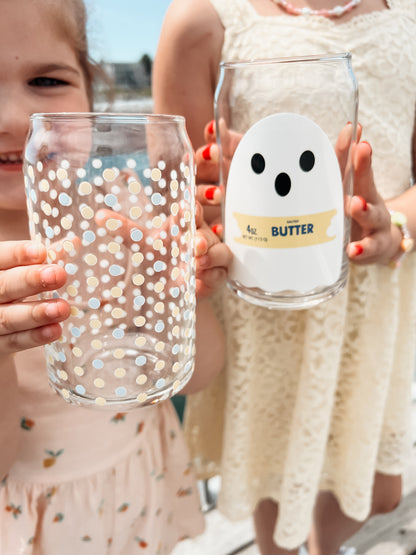 Butter Polka Dot Glass Can