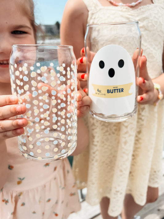Butter Polka Dot Glass Can