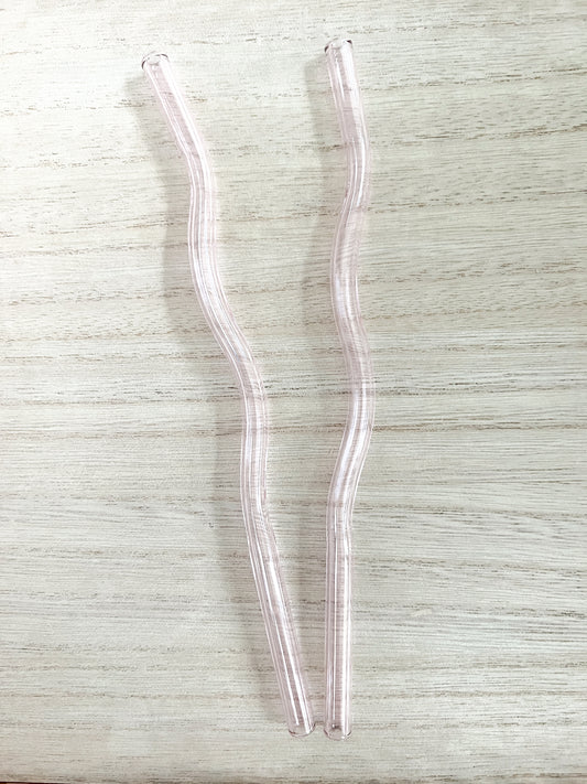 Pink Wavy Reusable Glass Drinking Straw