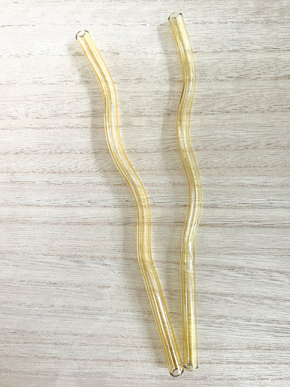 Yellow Wavy Reusable Glass Drinking Straw