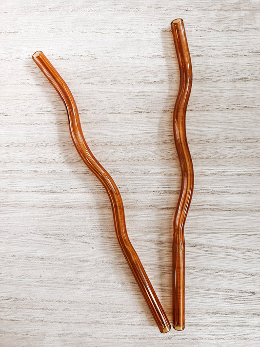 Orange Wavy Reusable Glass Drinking Straw