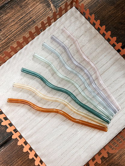 Teal Wavy Reusable Glass Drinking Straw