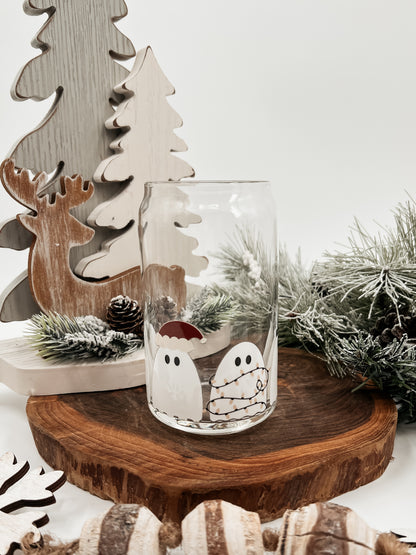 Ghosts of Christmas Boo Glass Can