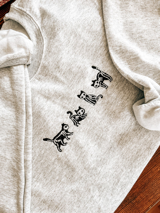 PREORDER!!! Skelly Cat Embroidered Crewneck