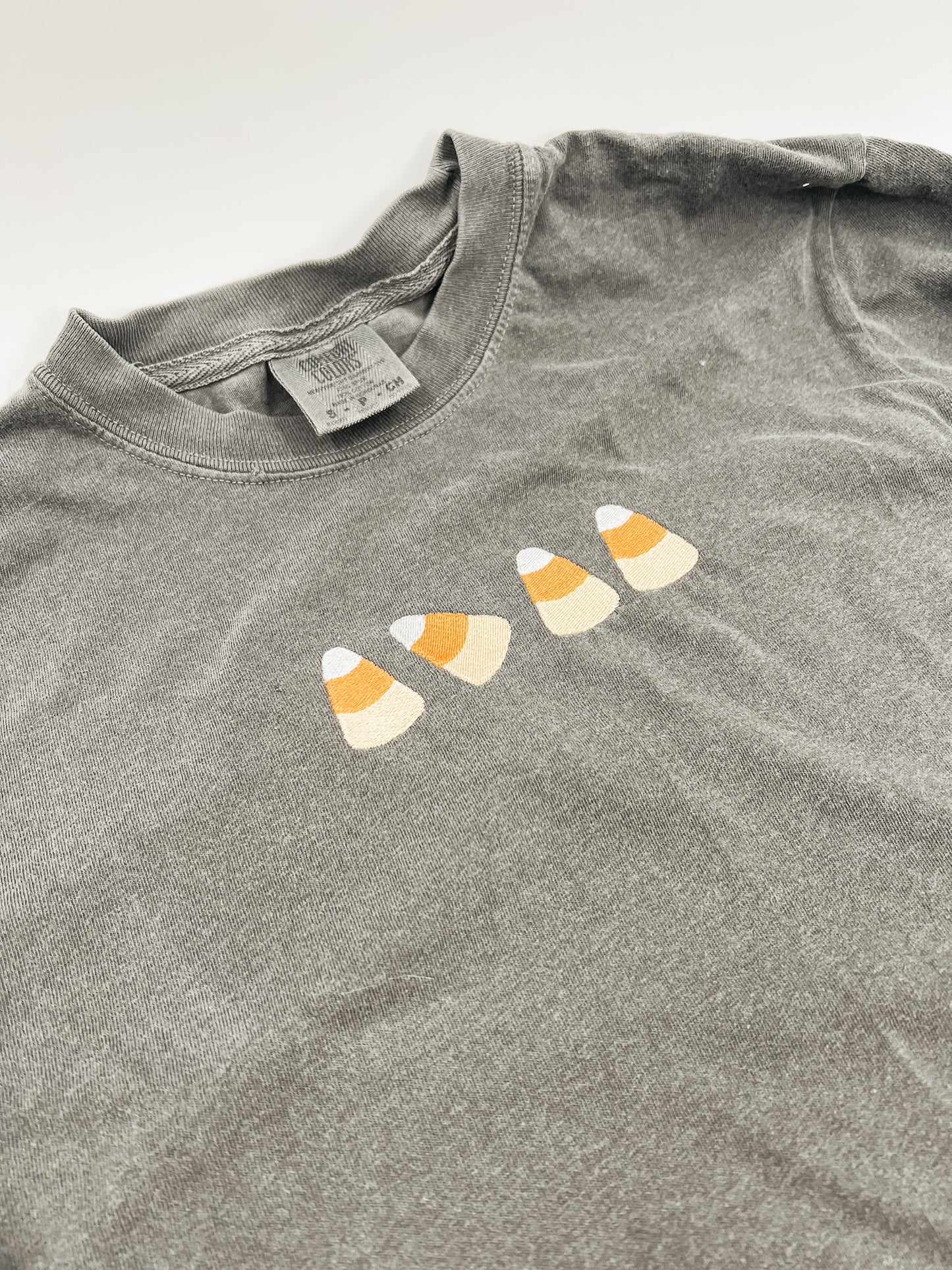 Candy Corn Embroidered Cropped Tee