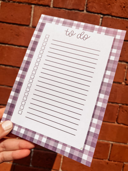 Purple Plaid To-Do Checklist Notepad