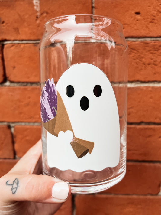 Lavender Boo Glass Can