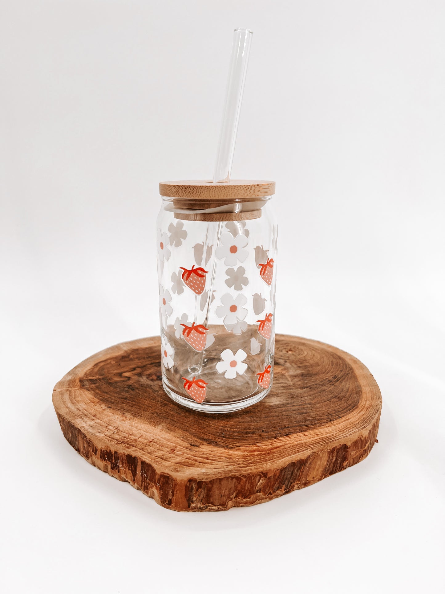Strawberry Daisy Glass Can