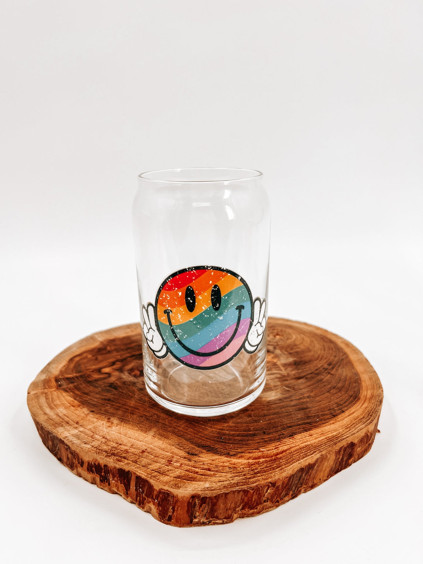 Rainbow Smiley Glass Can