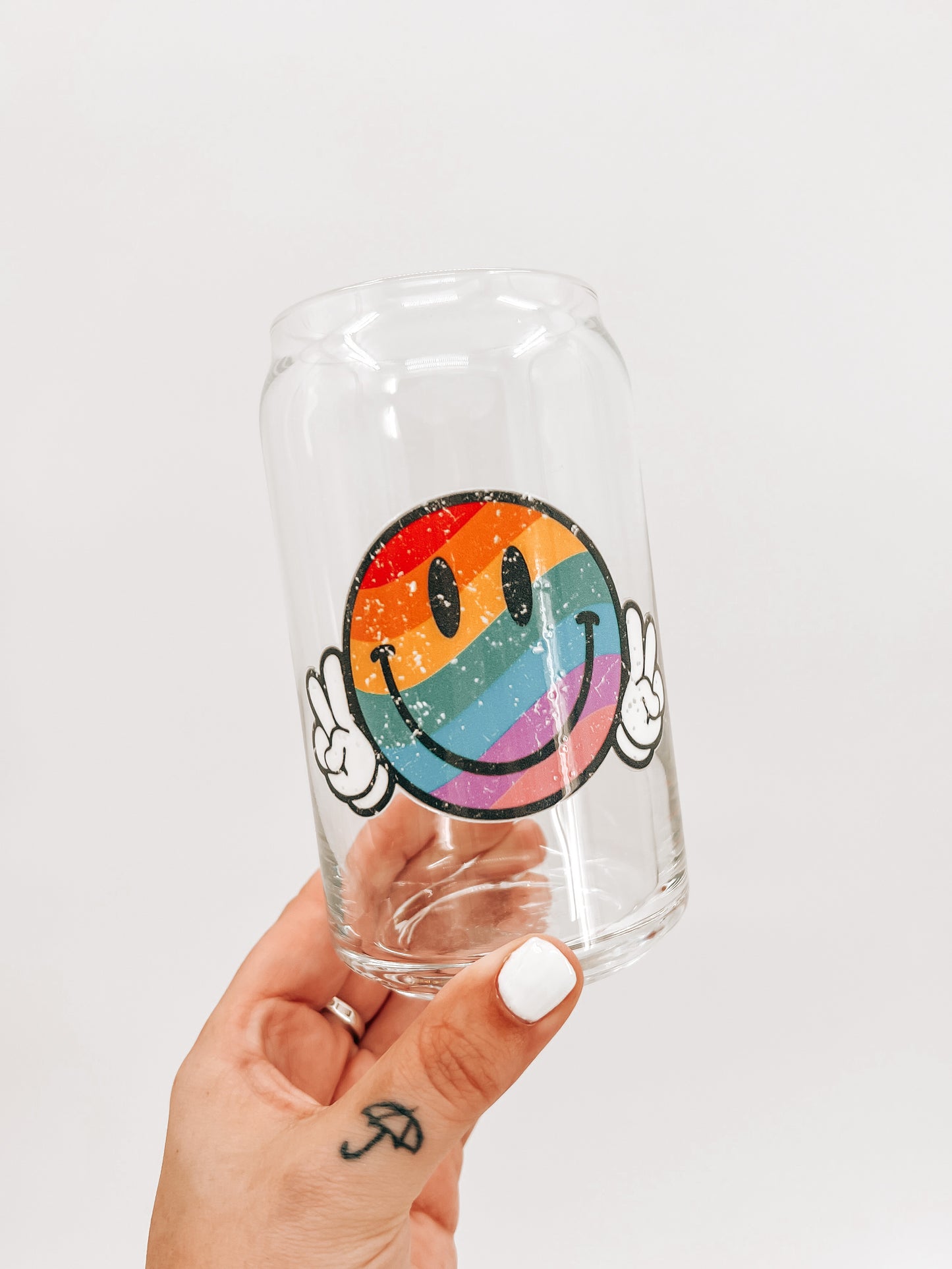 Rainbow Smiley Glass Can