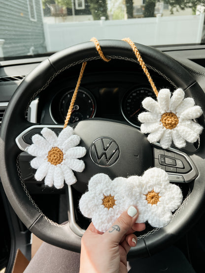 White Daisy Car Coasters