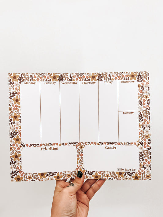 Fall Floral Weekly Planner Notepad