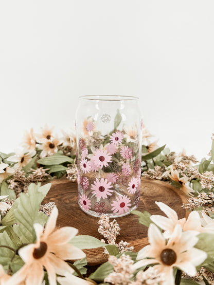 Lavender Daisy Glass Can