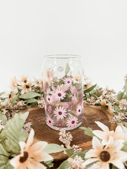 Lavender Daisy Glass Can