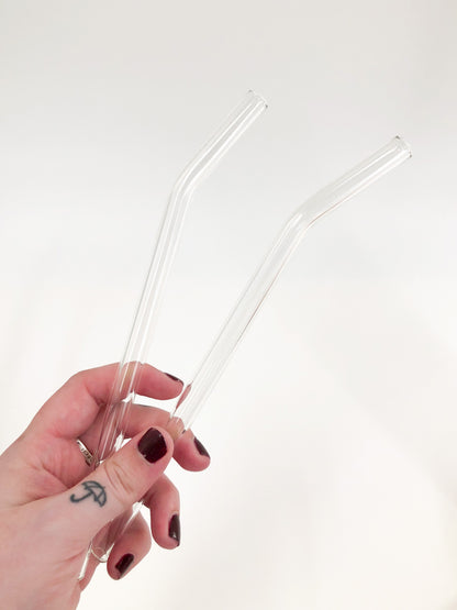 Clear Bent Reusable Glass Drinking Straw