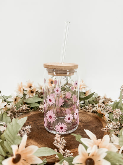 Lavender Daisy Glass Can