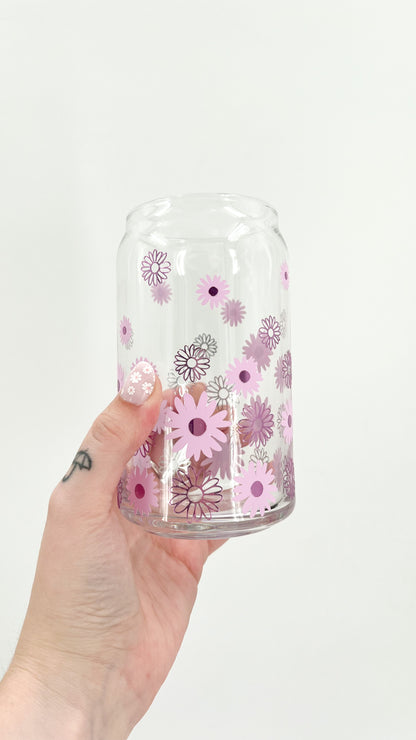 Lavender Daisy Glass Can