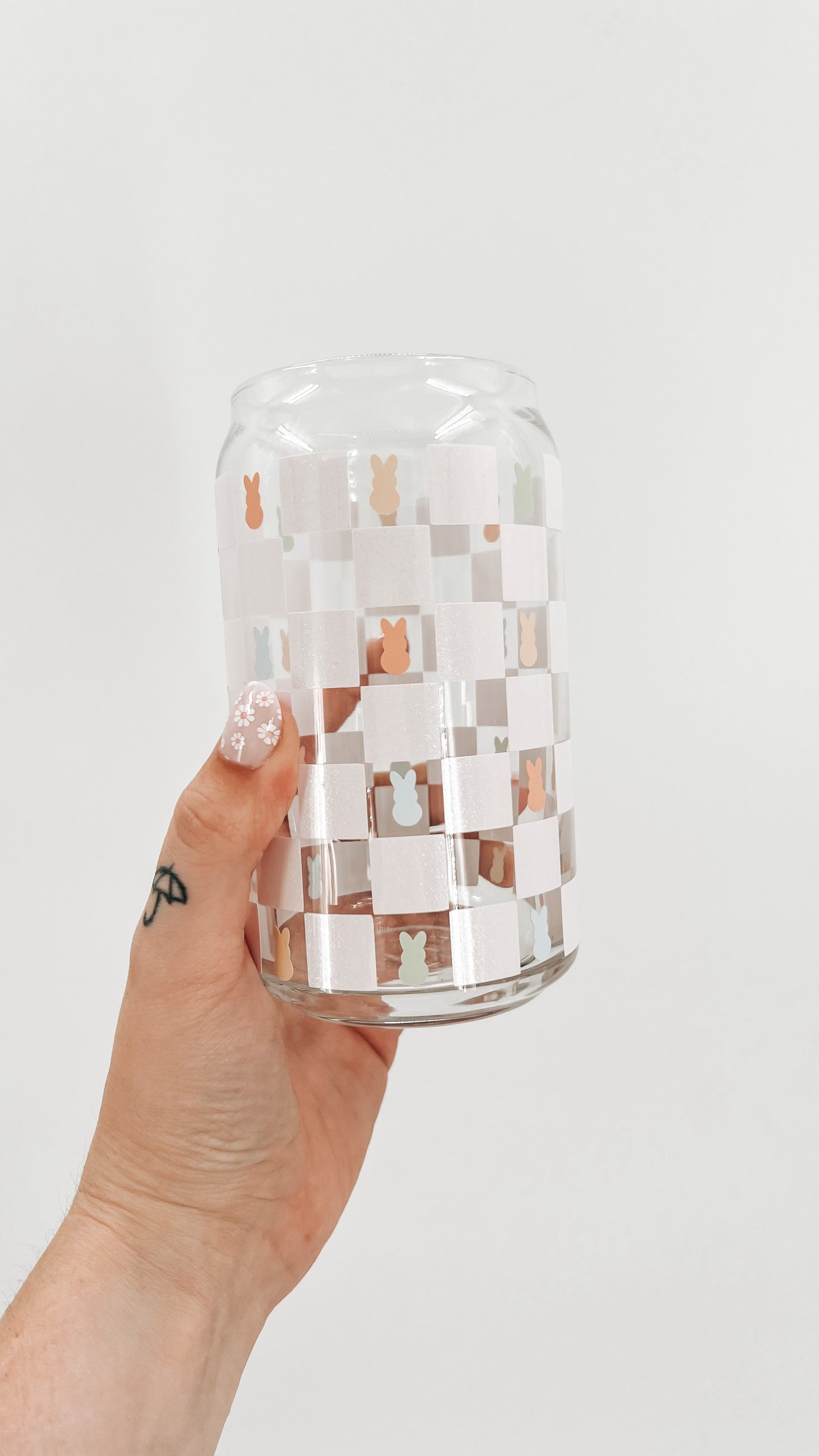 Bunny Checkered Glass Can