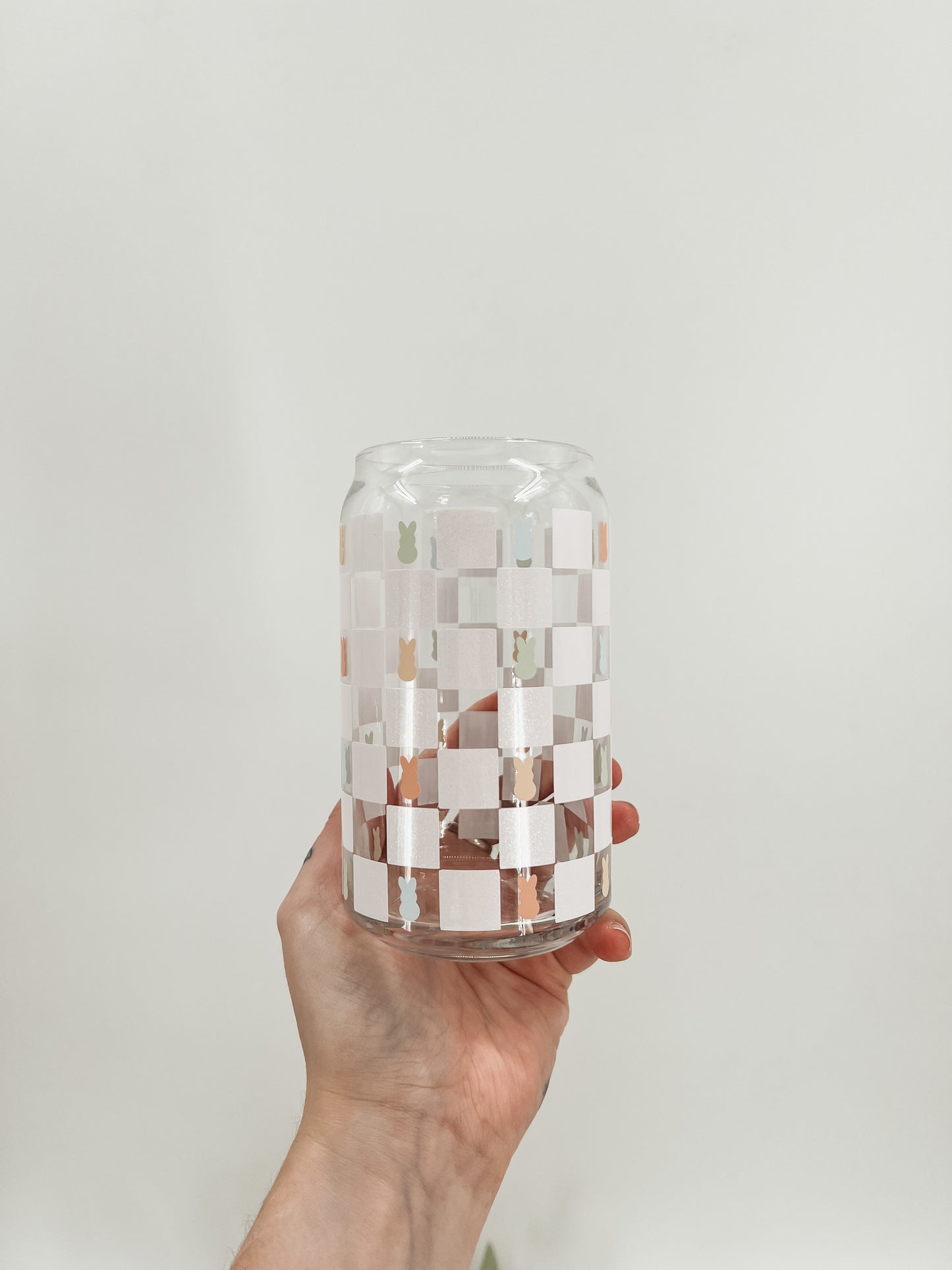 Bunny Checkered Glass Can